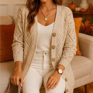 Elegant Beige Open-Knit Cardigan